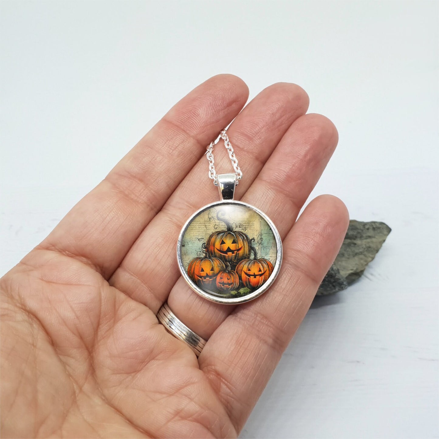 Halloween Pumpkin Necklace, Spooky Fall Jewelry