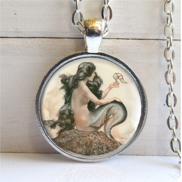 Mermaid Necklace, Art Pendant, Mermaid Pendant, Vintage Art Necklace