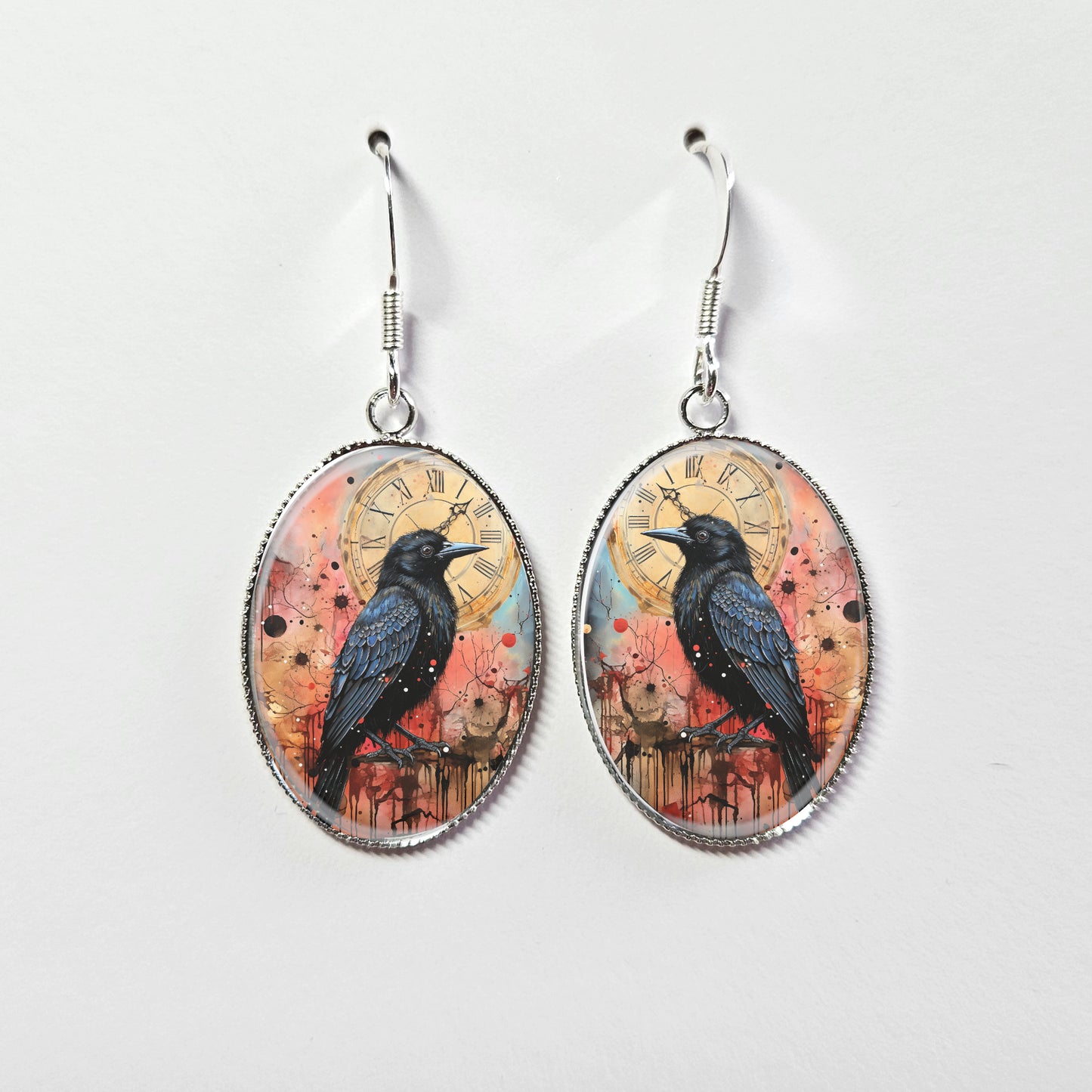 Sterling Silver Crow Art Earrings