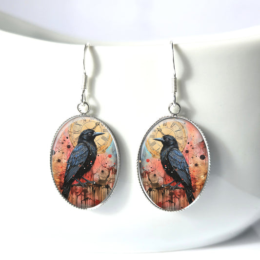 Sterling Silver Crow Art Earrings