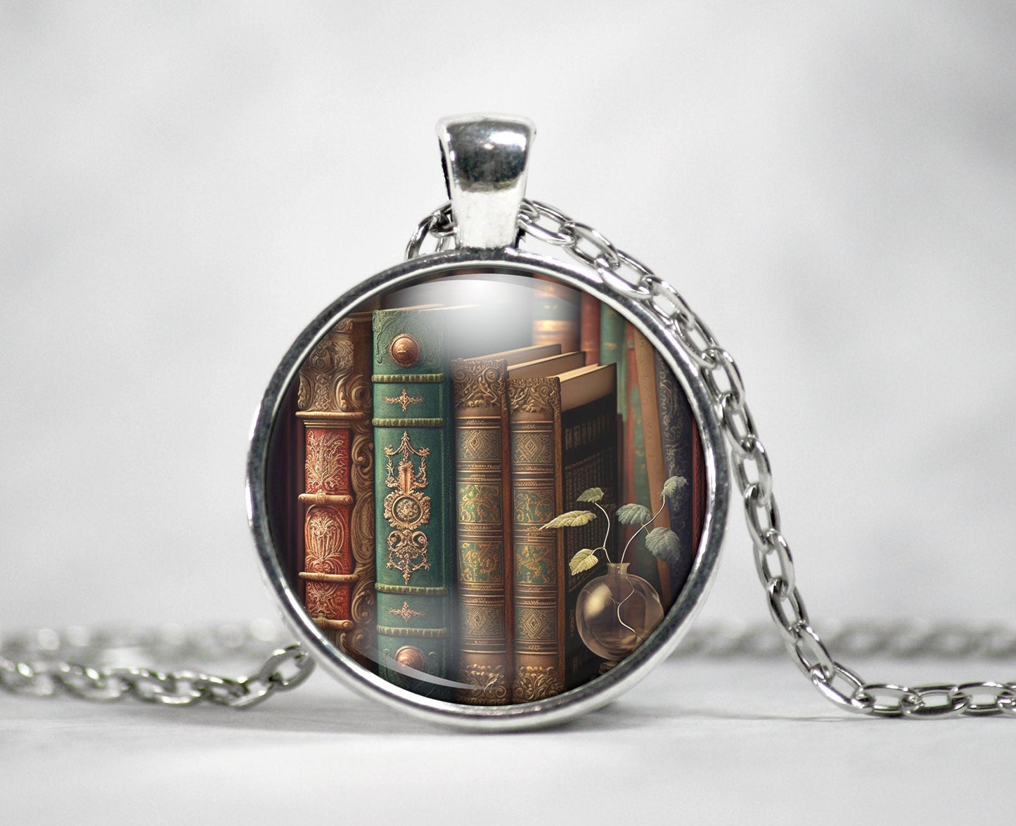 Library Book Necklace, Book Pendant, Gift For Book Lover, Ornate Book Jewelry
