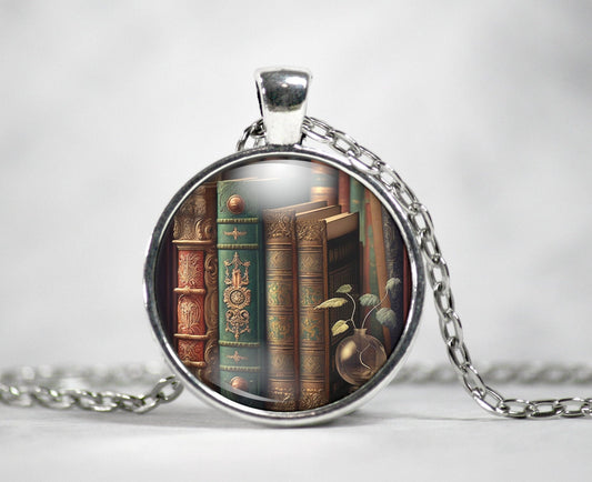 Library Book Necklace, Book Pendant, Gift For Book Lover, Ornate Book Jewelry