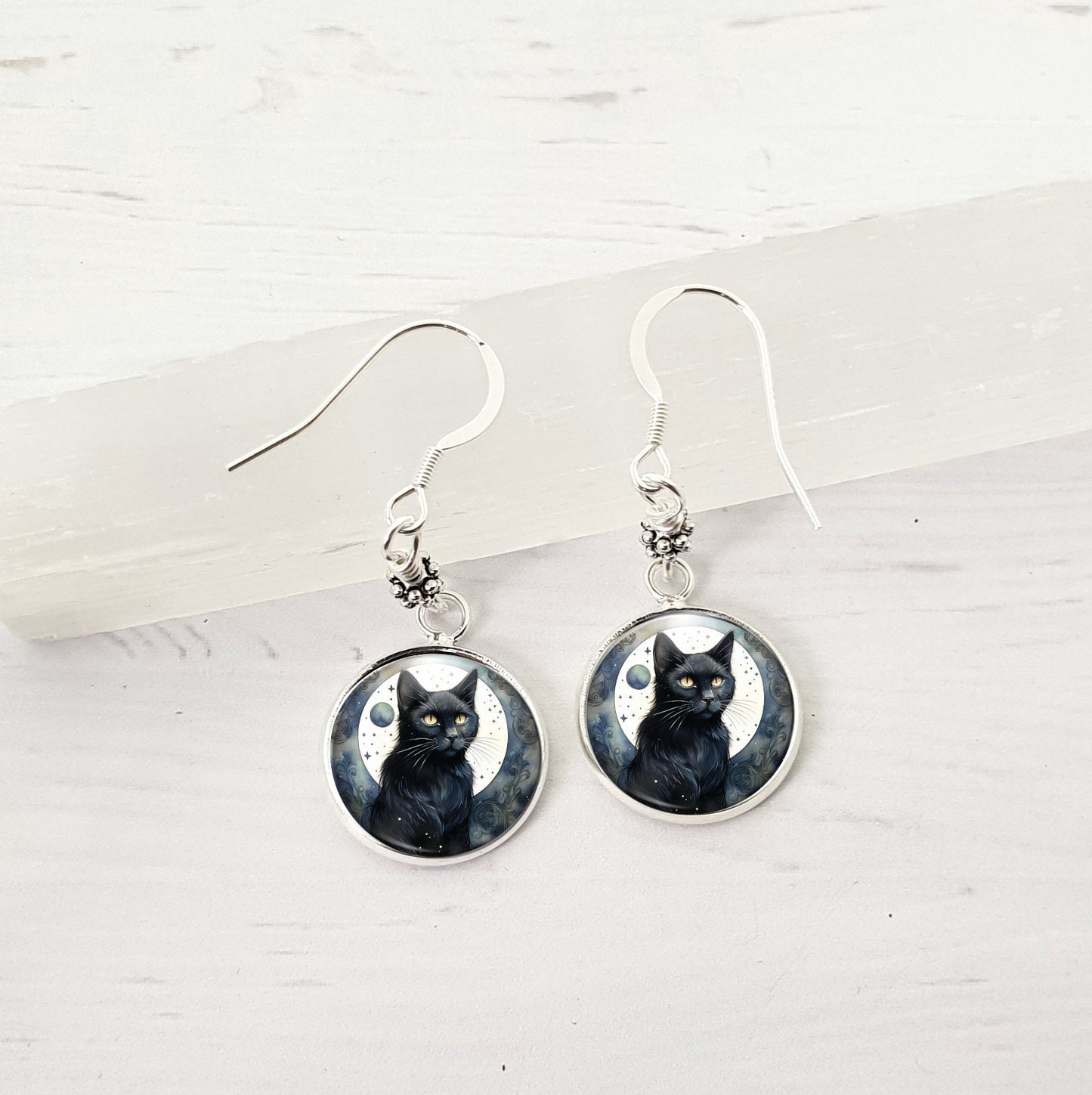 Black Cat Earrings - Enchanting Sterling Silver Dangles