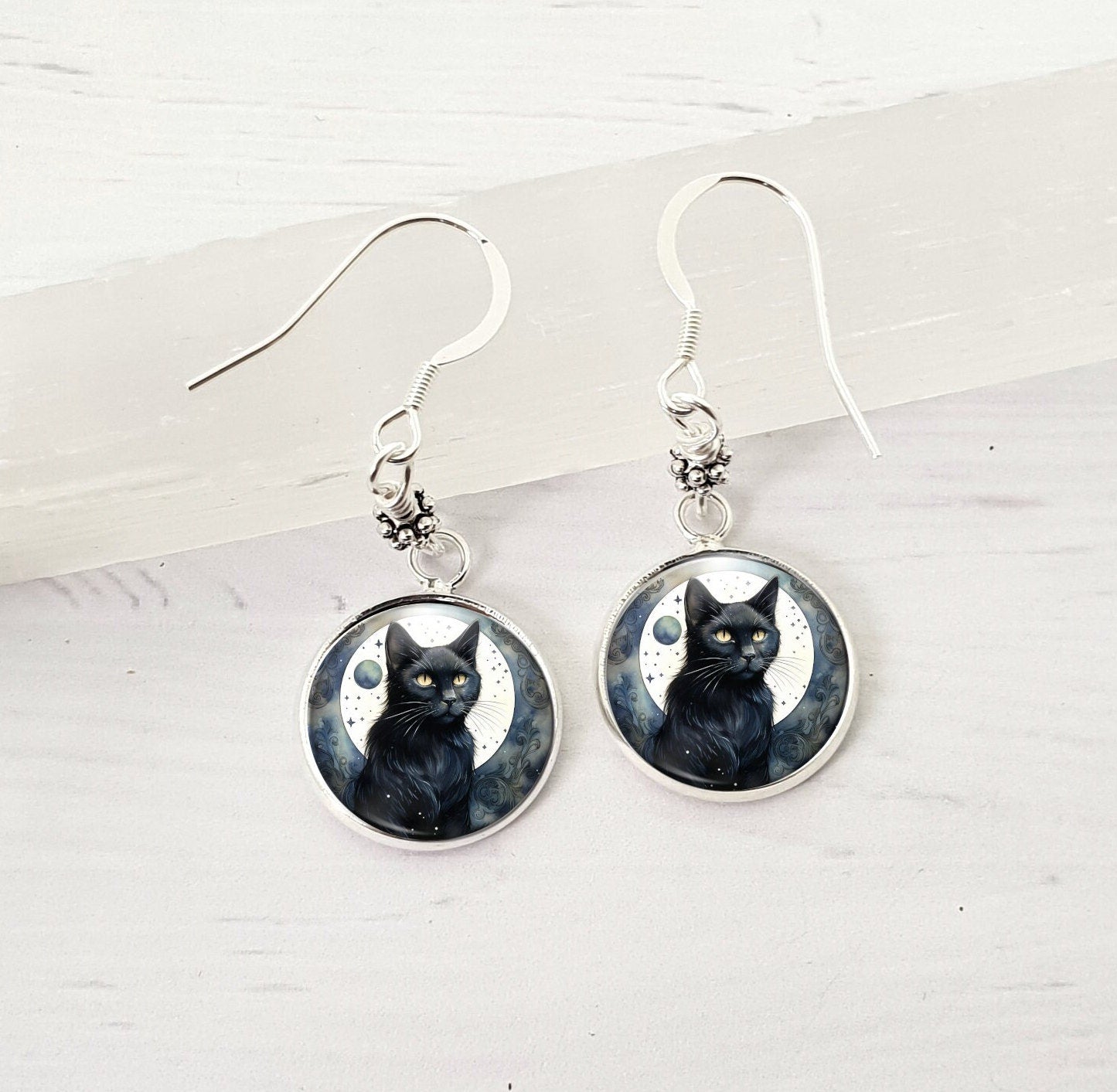 Black Cat Earrings - Enchanting Sterling Silver Dangles