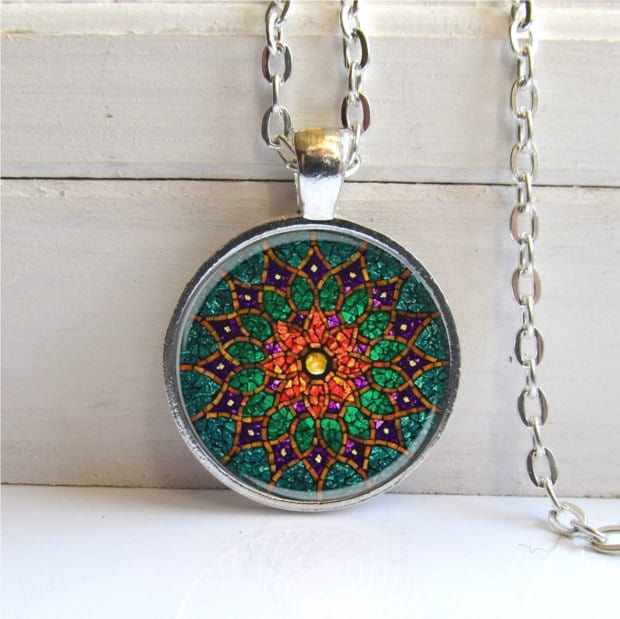 Mandala Pendant, Mandala Necklace, Meditation Jewelry, Green Mandala Necklace