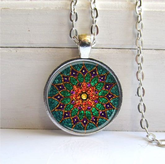 Mandala Pendant, Mandala Necklace, Meditation Jewelry, Green Mandala Necklace