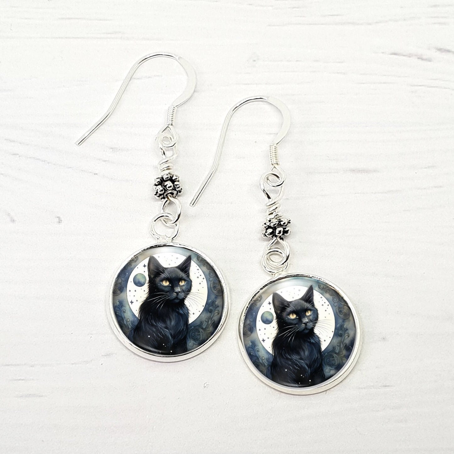 Black Cat Earrings - Enchanting Sterling Silver Dangles
