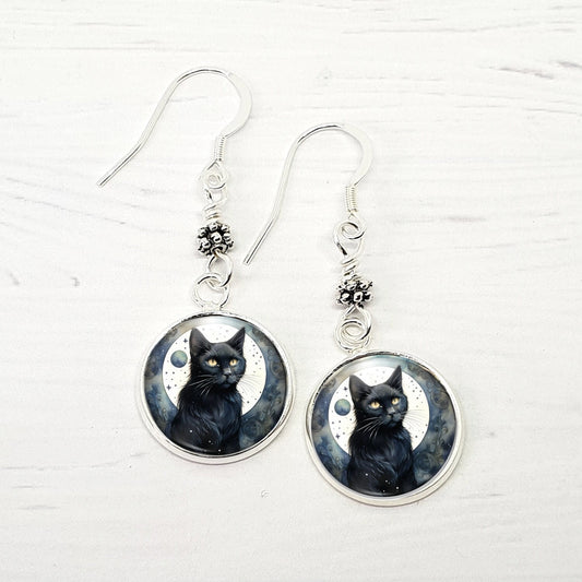 Black Cat Earrings - Enchanting Sterling Silver Dangles