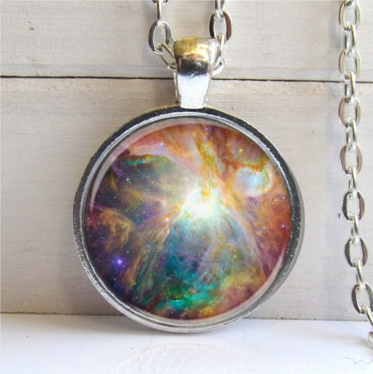 Galaxy Necklace, Space Nebula Pendant, Space Necklace, Glass Art Pendant