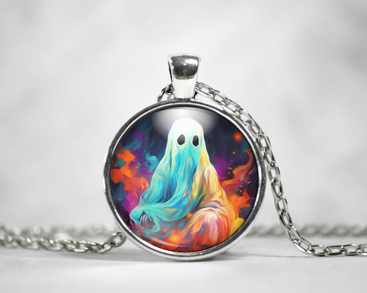 Cute Halloween Necklace, Little Ghost Pendant, Spooky Jewelry