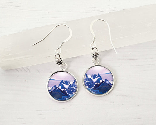 Mountain Earrings, Sterling Silver Dangles, Nature Lovers Mountain Jewelry