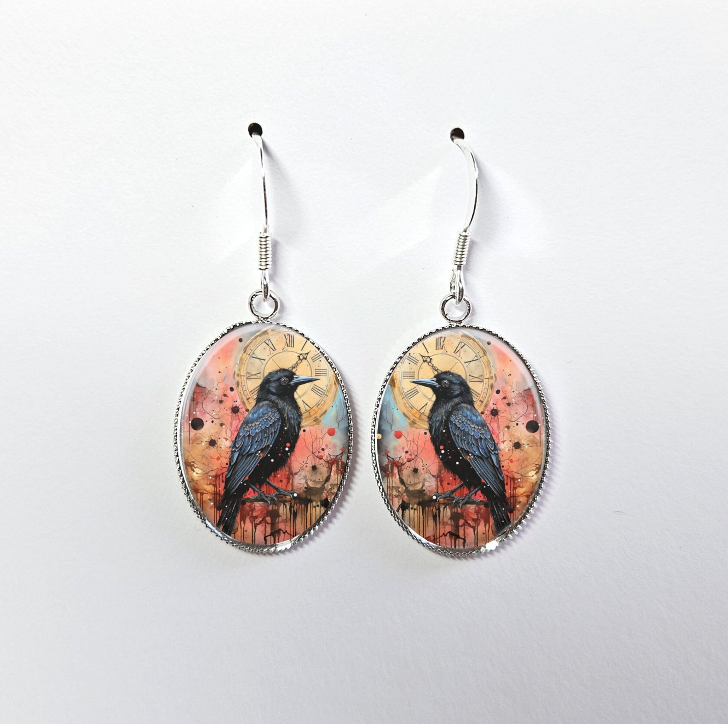 Mystical Crow Earrings - Sterling Silver Dangels