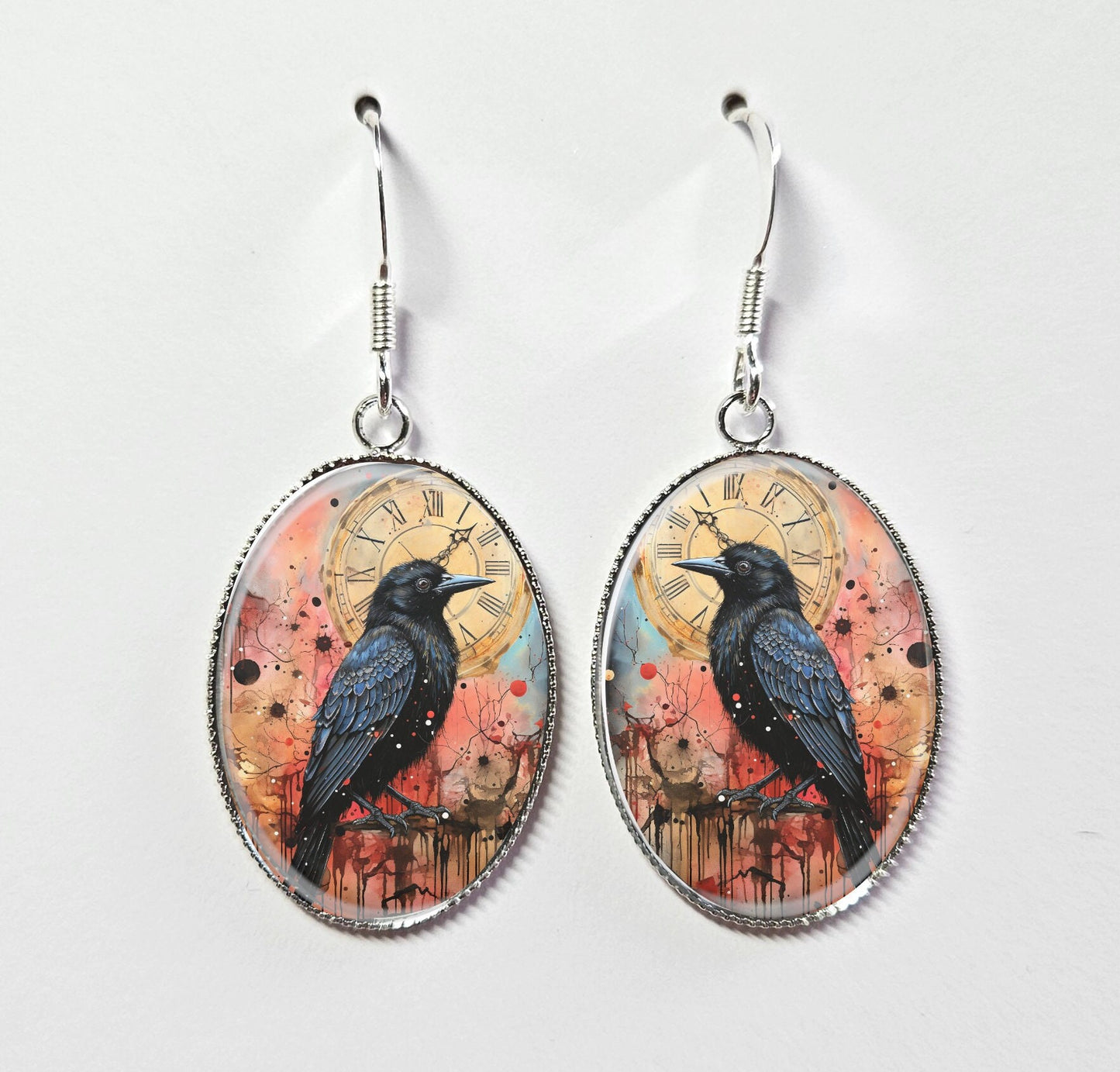Mystical Crow Earrings - Sterling Silver Dangels