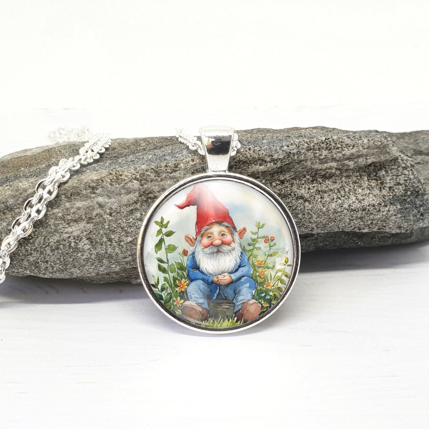 Gnome Necklace, Cute Garden Gnome Pendant, Whimsical Jewelry