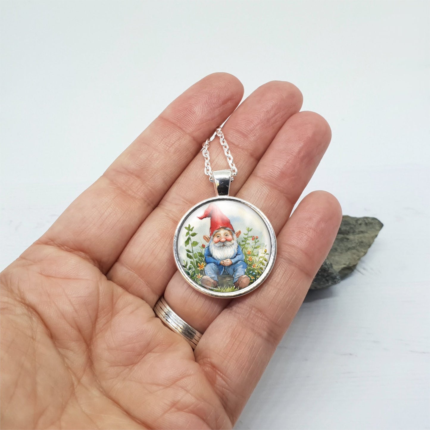 Gnome Necklace, Cute Garden Gnome Pendant, Whimsical Jewelry