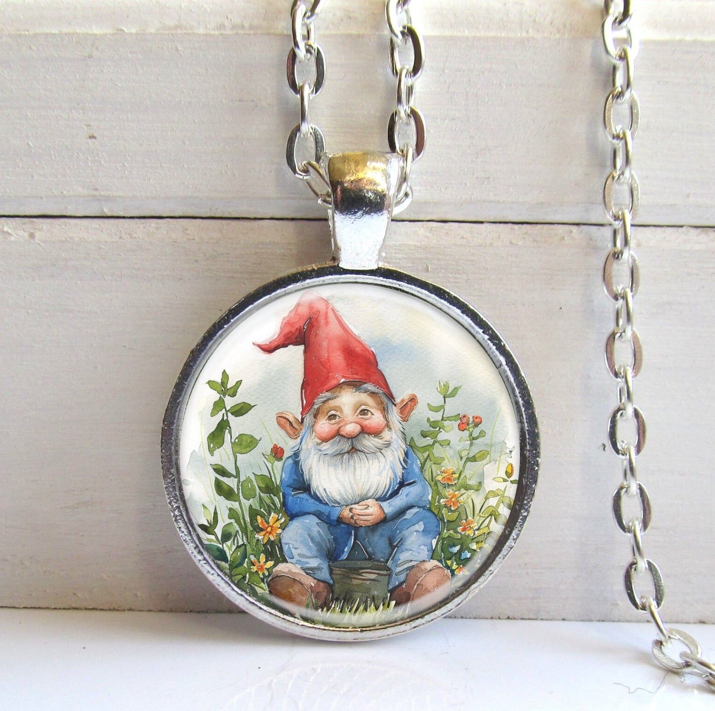 Gnome Necklace, Cute Garden Gnome Pendant, Whimsical Jewelry