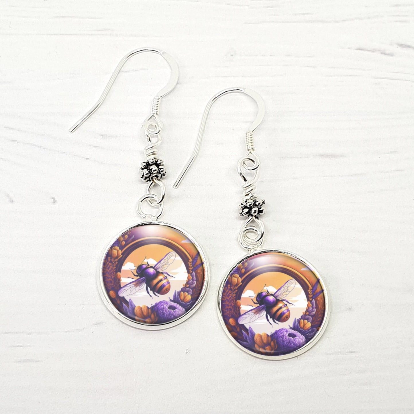 Dangly Honey Bee Earrings - Sterling Silver