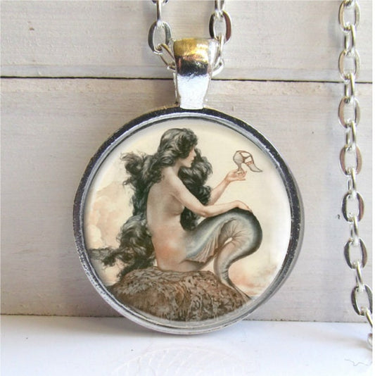Mermaid Necklace, Art Pendant, Mermaid Pendant, Vintage Art Necklace